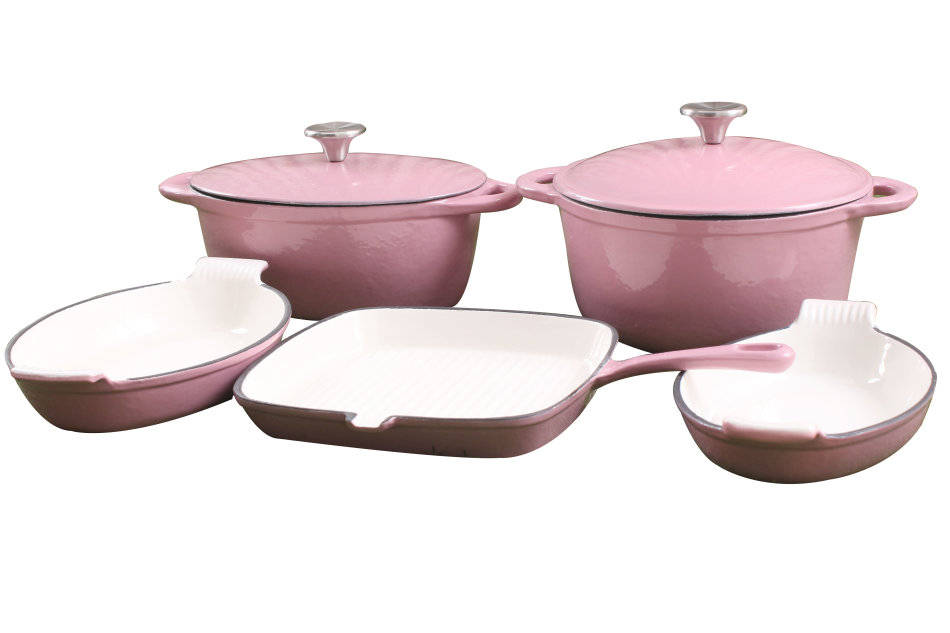 Cookware Sets 7 Piece Cast Iron Enamel Cookware Pot Set PINK was